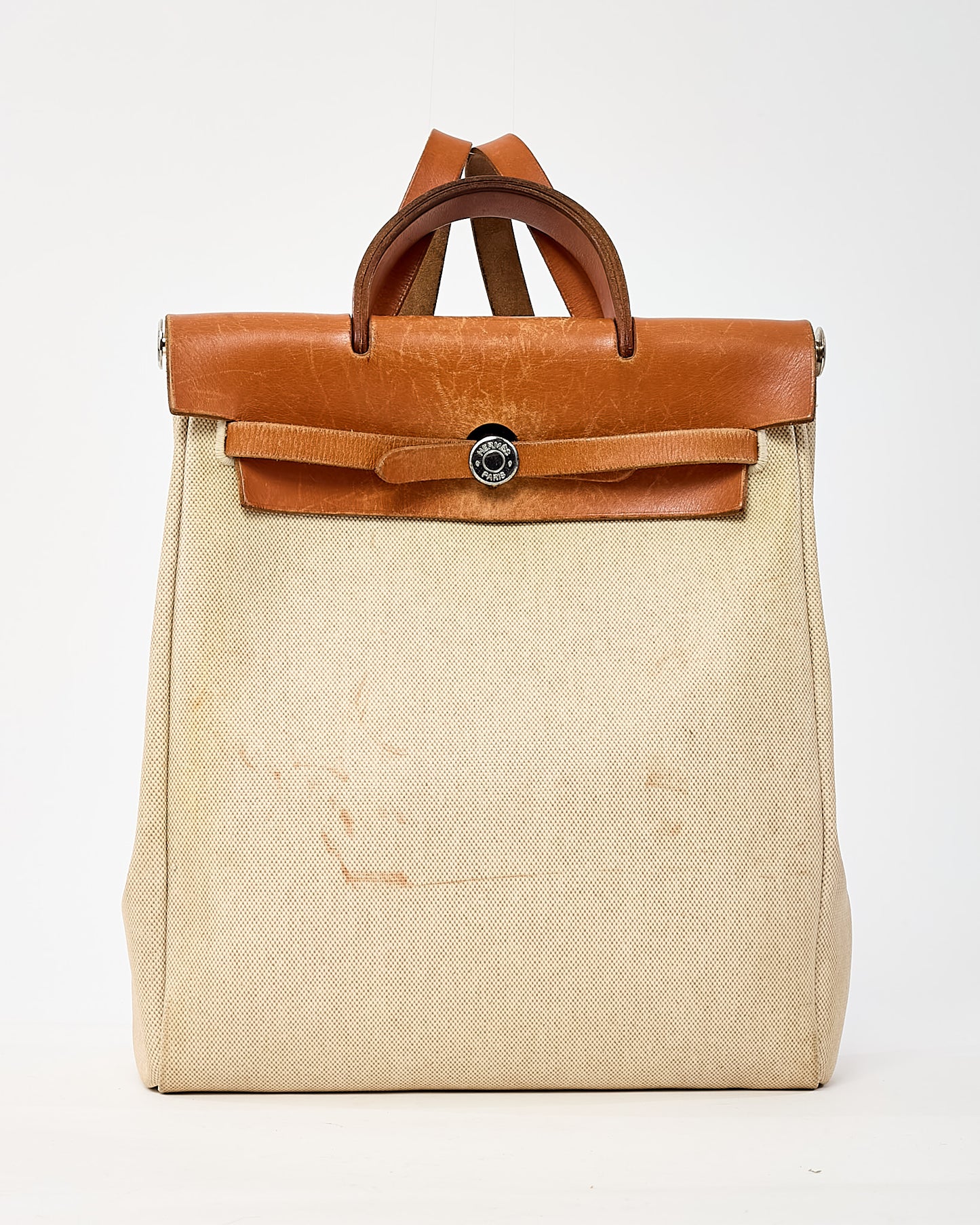 Hermès Beige Natural Toile Vache Calfskin Herbag 30 PM Backpack