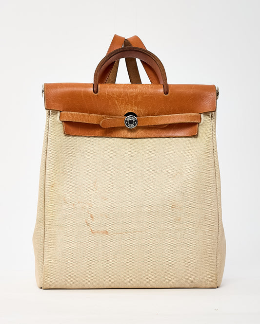 Hermès Beige Natural Toile Vache Calfskin Herbag 30 PM Backpack