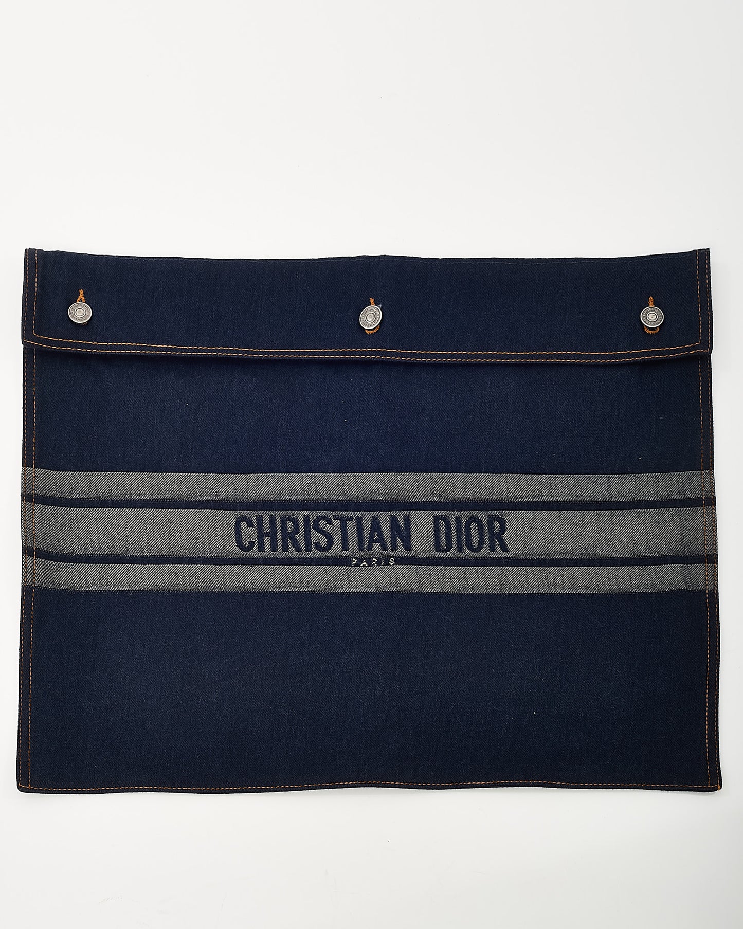 Dior Blue Denim Christian Dior Embroidered Logo Pouch