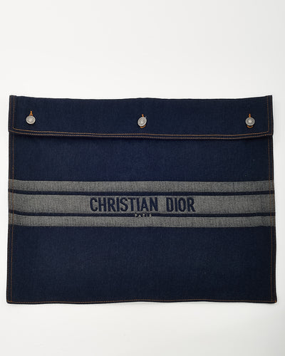 Dior Blue Denim Christian Dior Embroidered Logo Pouch