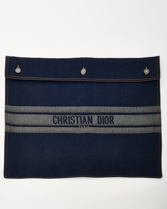 Dior Blue Denim Christian Dior Embroidered Logo Pouch