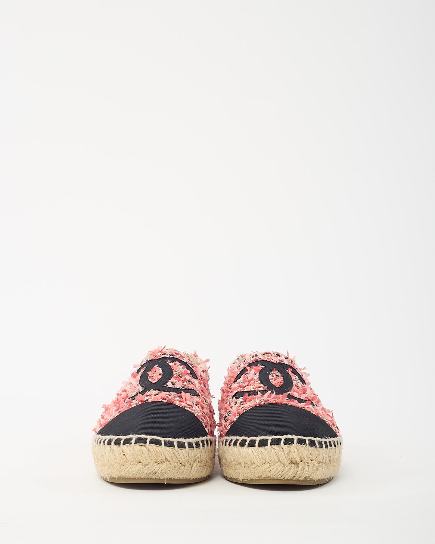 Chanel Pink and Multi Tweed Interlocking CC Espadrilles - 39