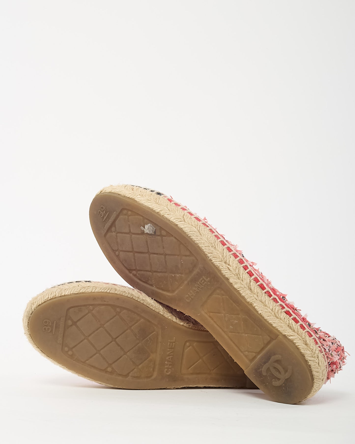 Chanel Pink and Multi Tweed Interlocking CC Espadrilles - 39
