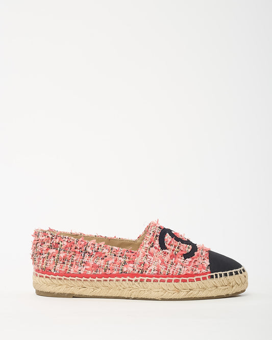 Chanel Pink and Multi Tweed Interlocking CC Espadrilles - 39