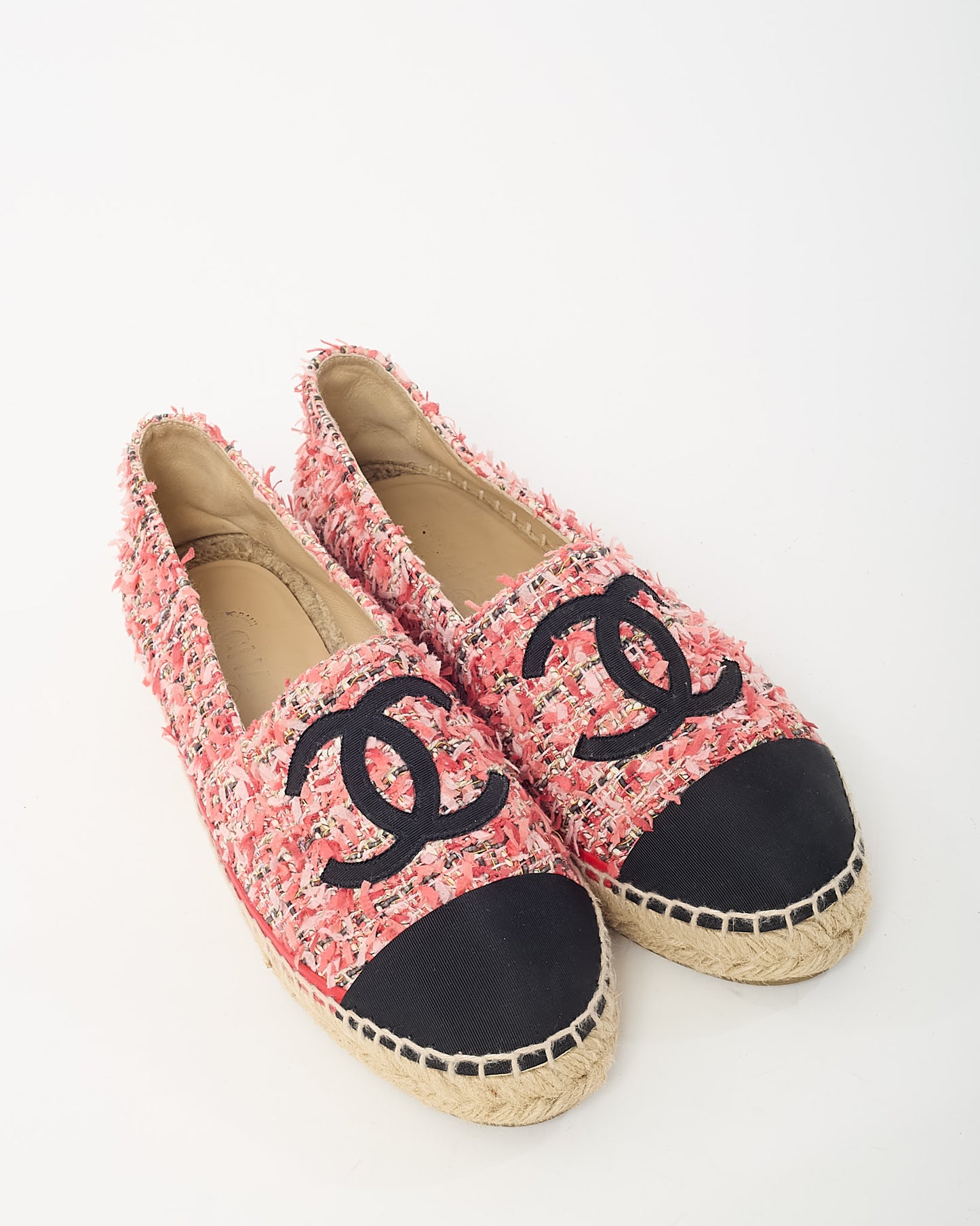 Chanel Pink and Multi Tweed Interlocking CC Espadrilles - 39