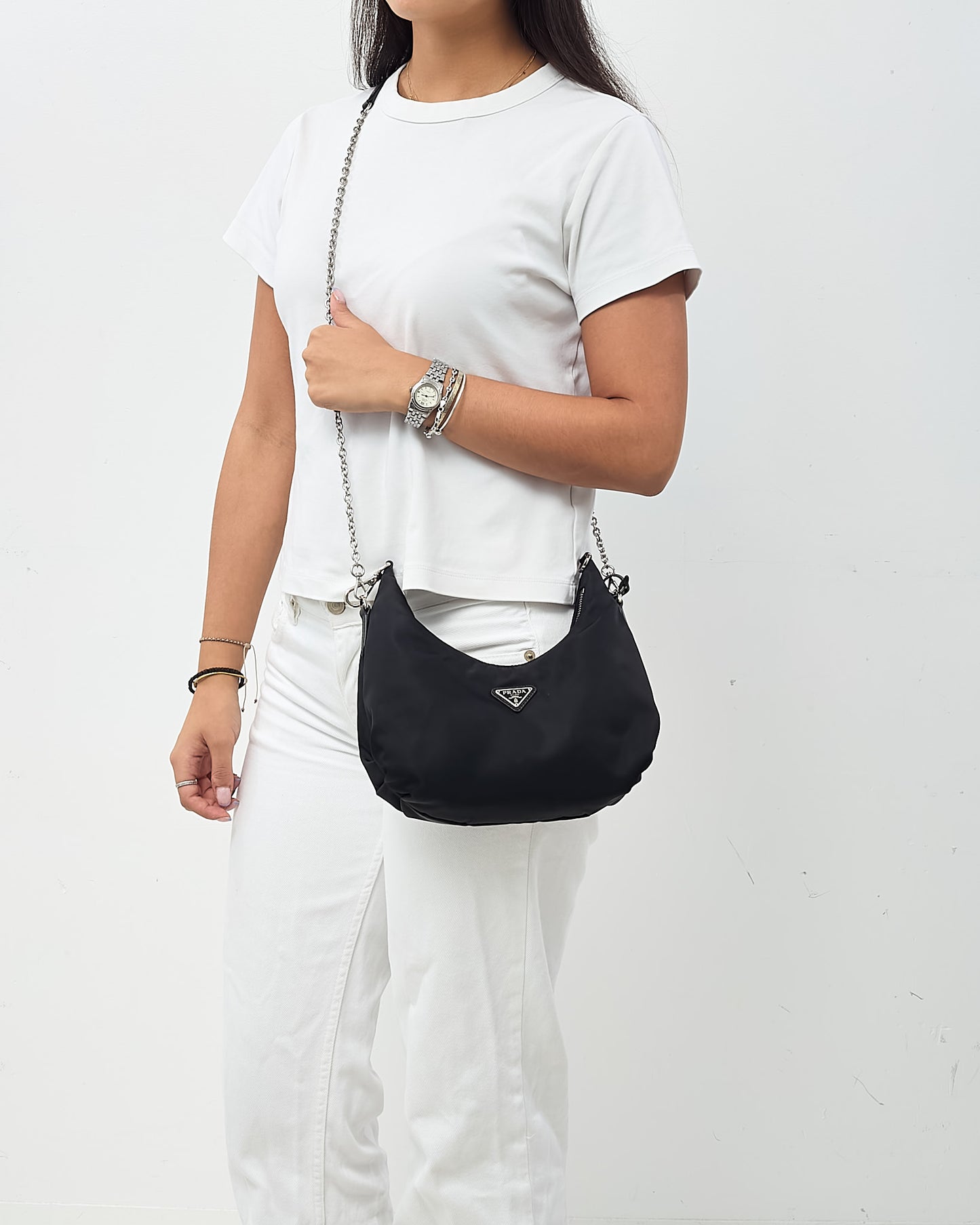 Prada Black Nylon Re-Edition 2006 Chain Crossbody Bag