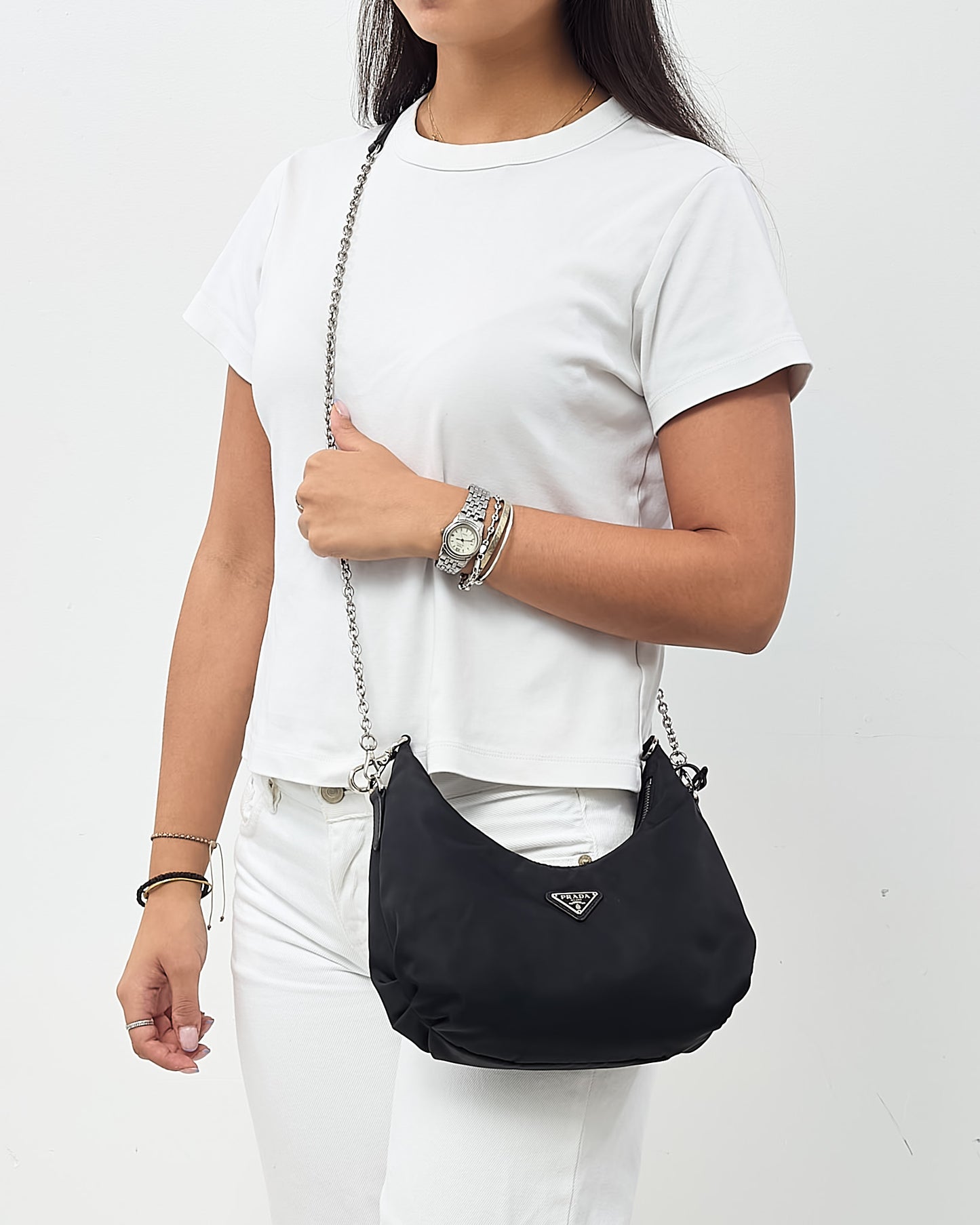 Prada Black Nylon Re-Edition 2006 Chain Crossbody Bag