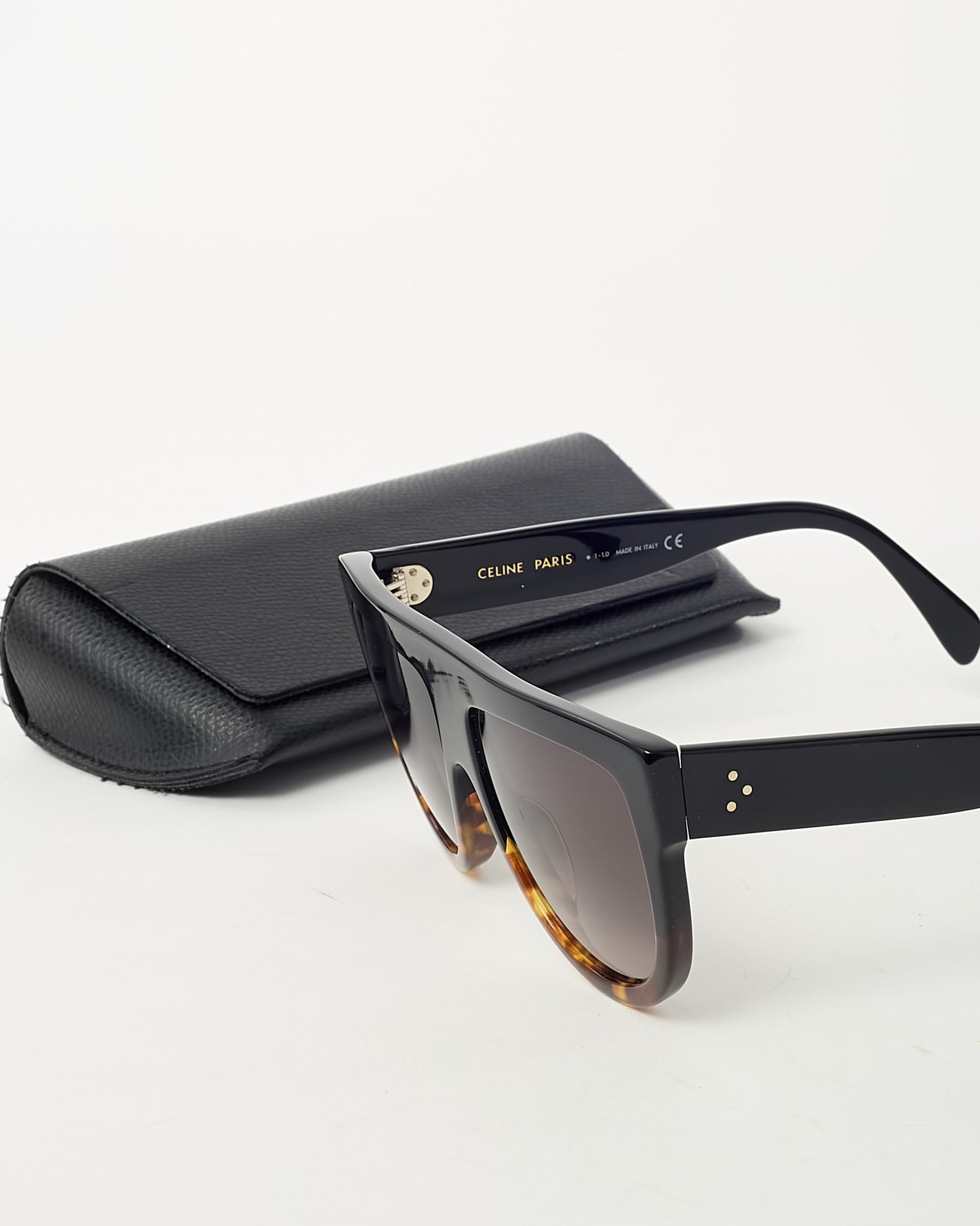 Celine Black and Brown Havana CL4001IN Shadow Flat Top Sunglasses