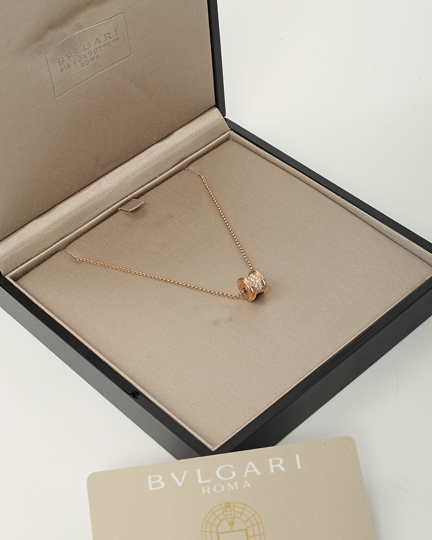 Bulgari 18K Rose Gold Pavé Diamonds Center B.zero Necklace