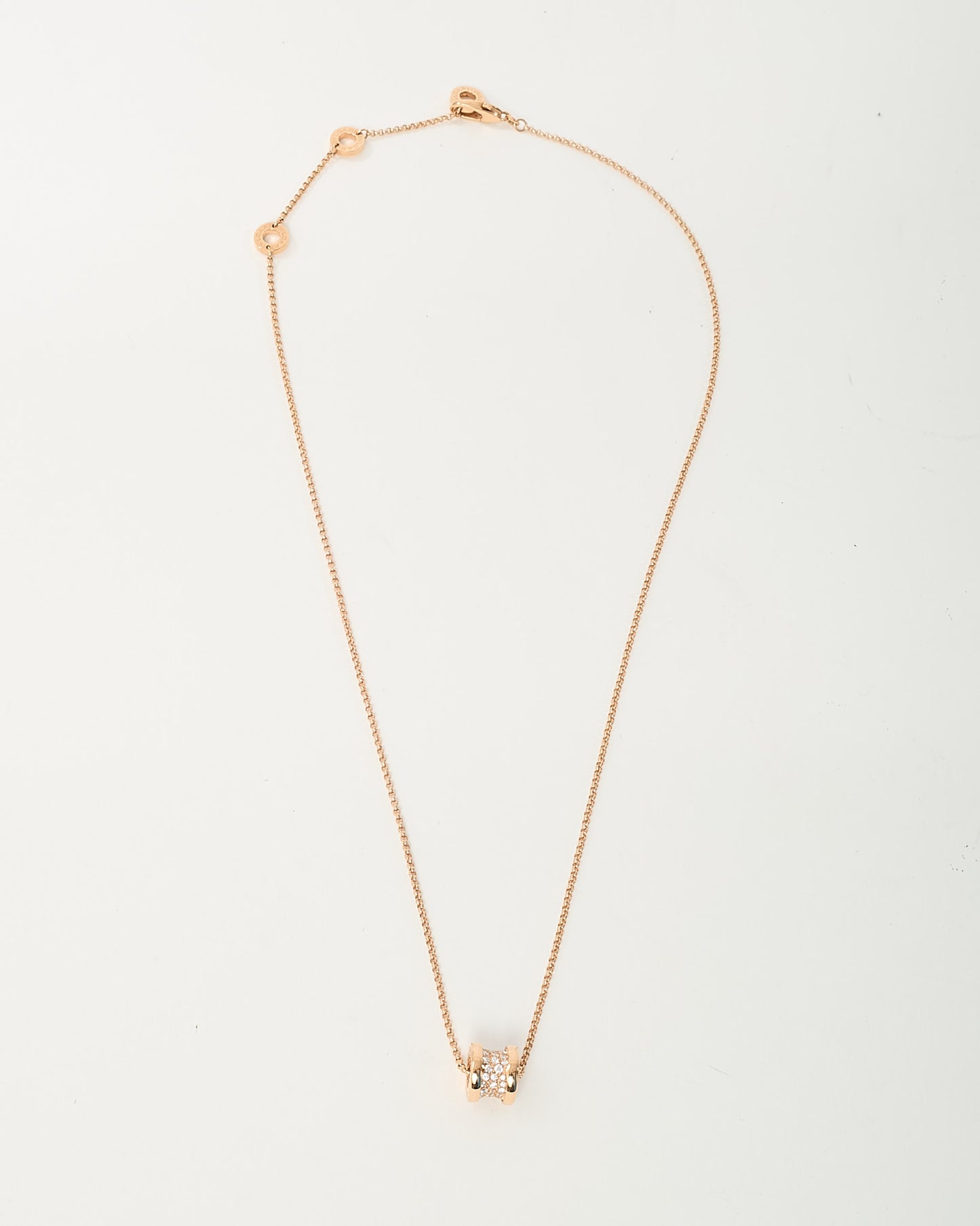 Bulgari 18K Rose Gold Pavé Diamonds Center B.zero Necklace