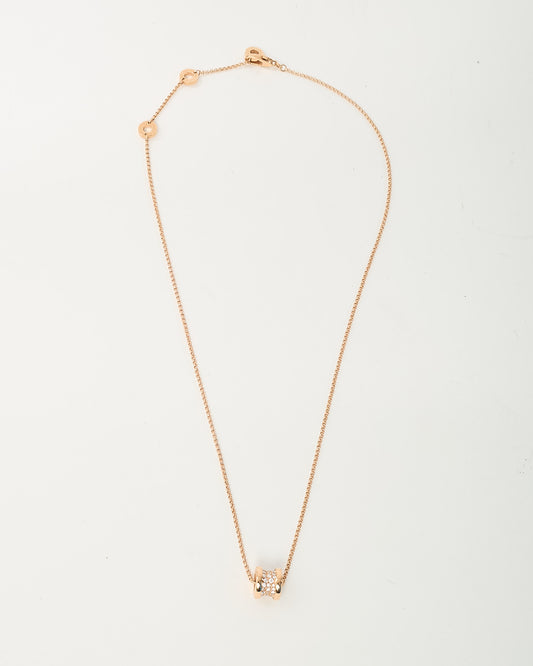Bulgari 18K Rose Gold Pavé Diamonds Center B.zero Necklace