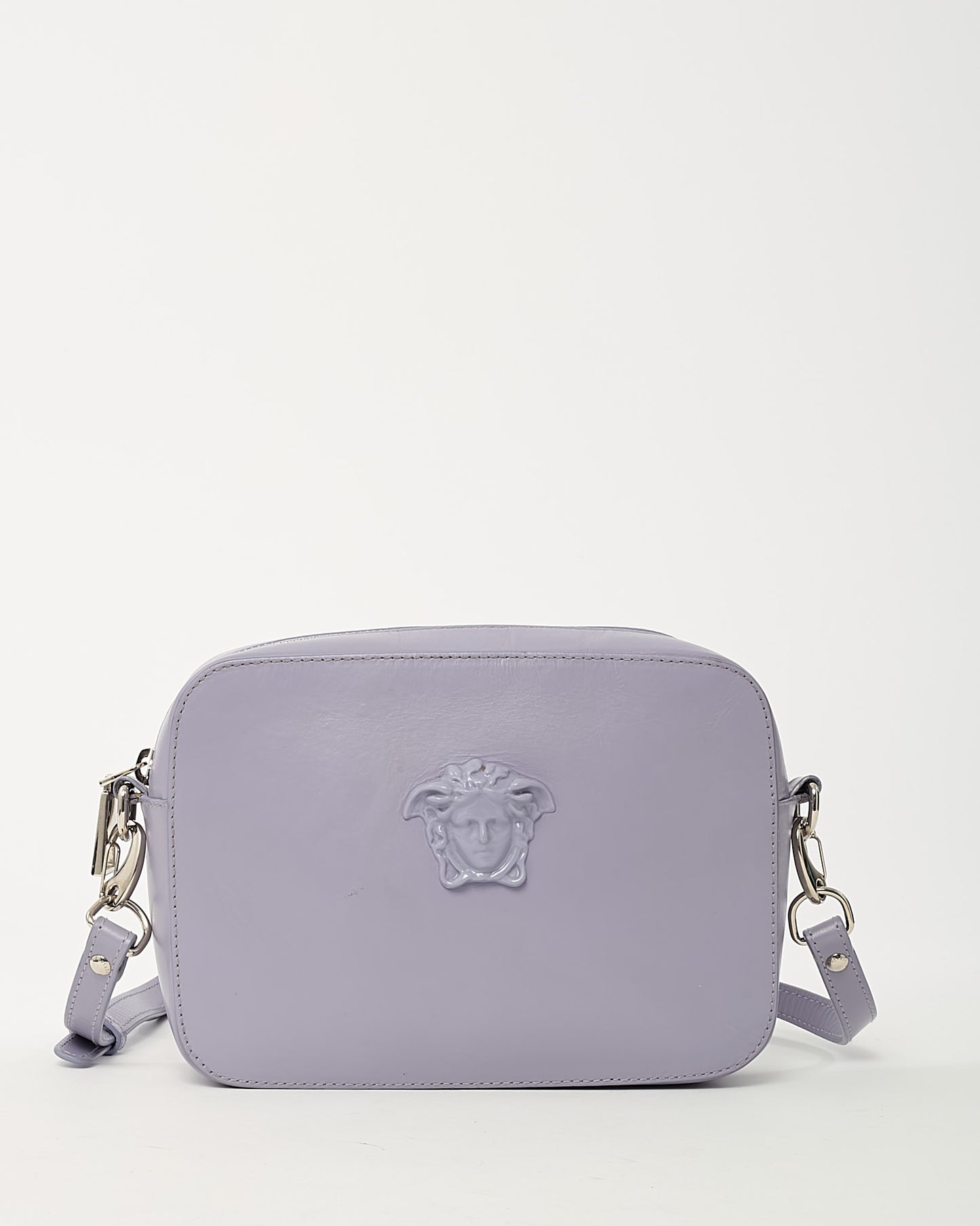 Versace Purple Calfskin Leather Palazzo Medusa Camera Bag with Strap