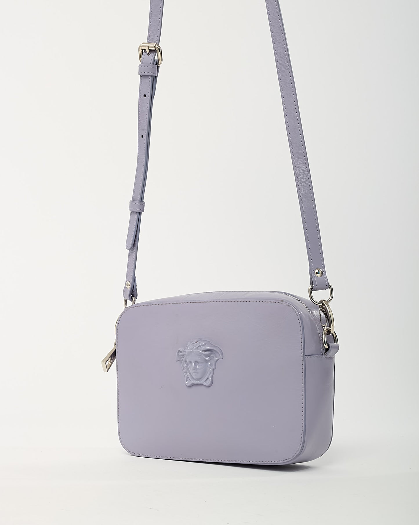 Versace Purple Calfskin Leather Palazzo Medusa Camera Bag with Strap