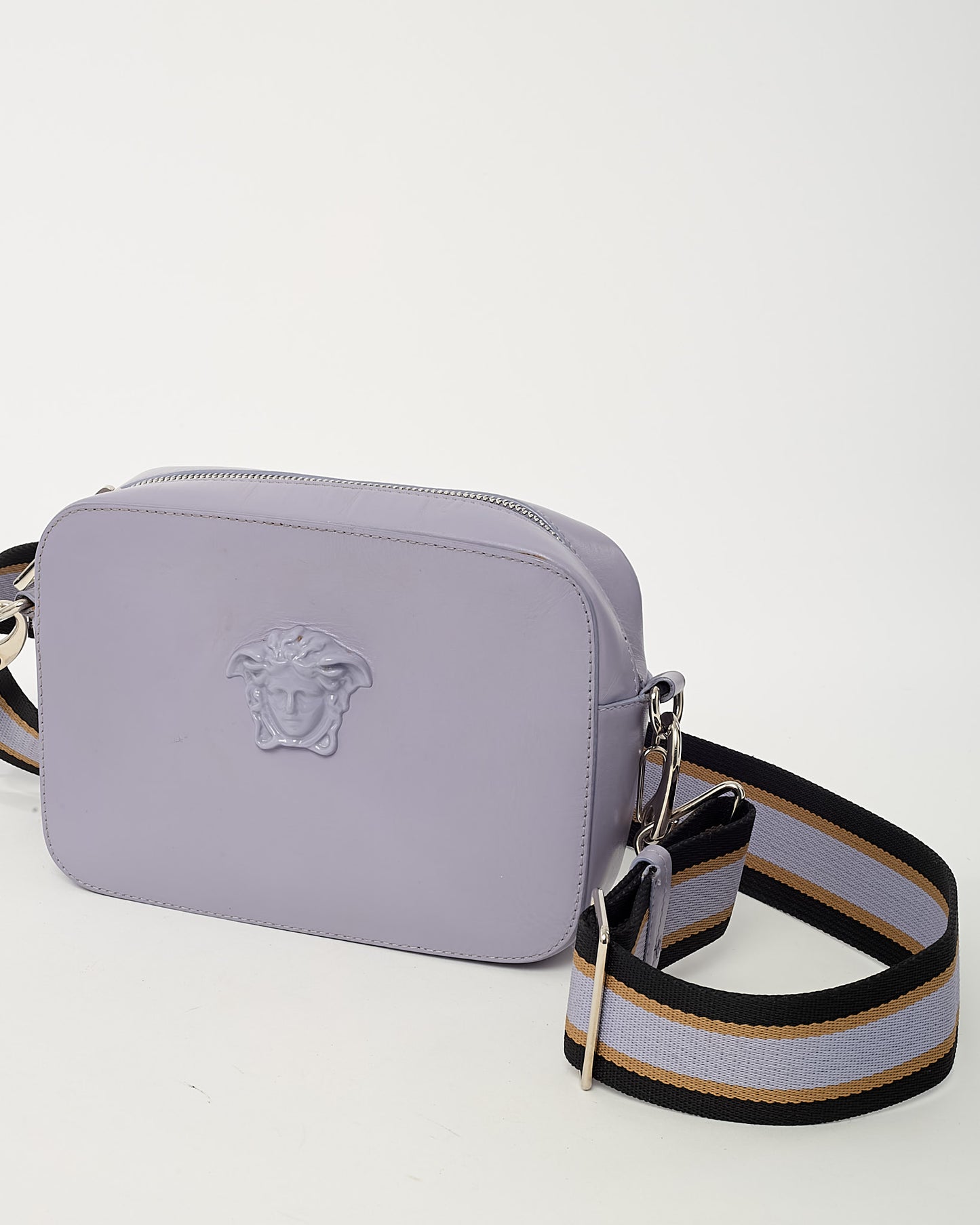 Versace Purple Calfskin Leather Palazzo Medusa Camera Bag with Strap