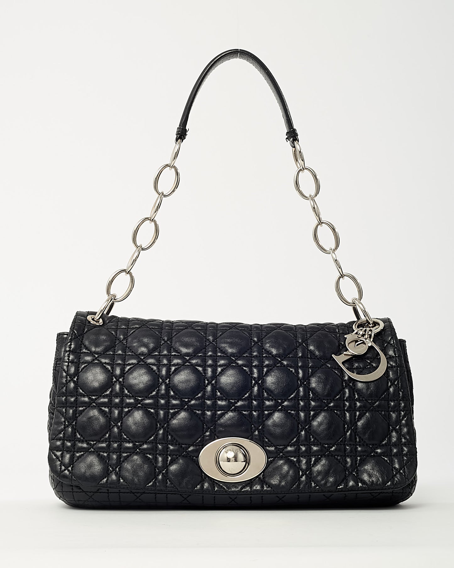 Dior Black Cannage Leather Medium Rendezvous Chain Shoulder Bag