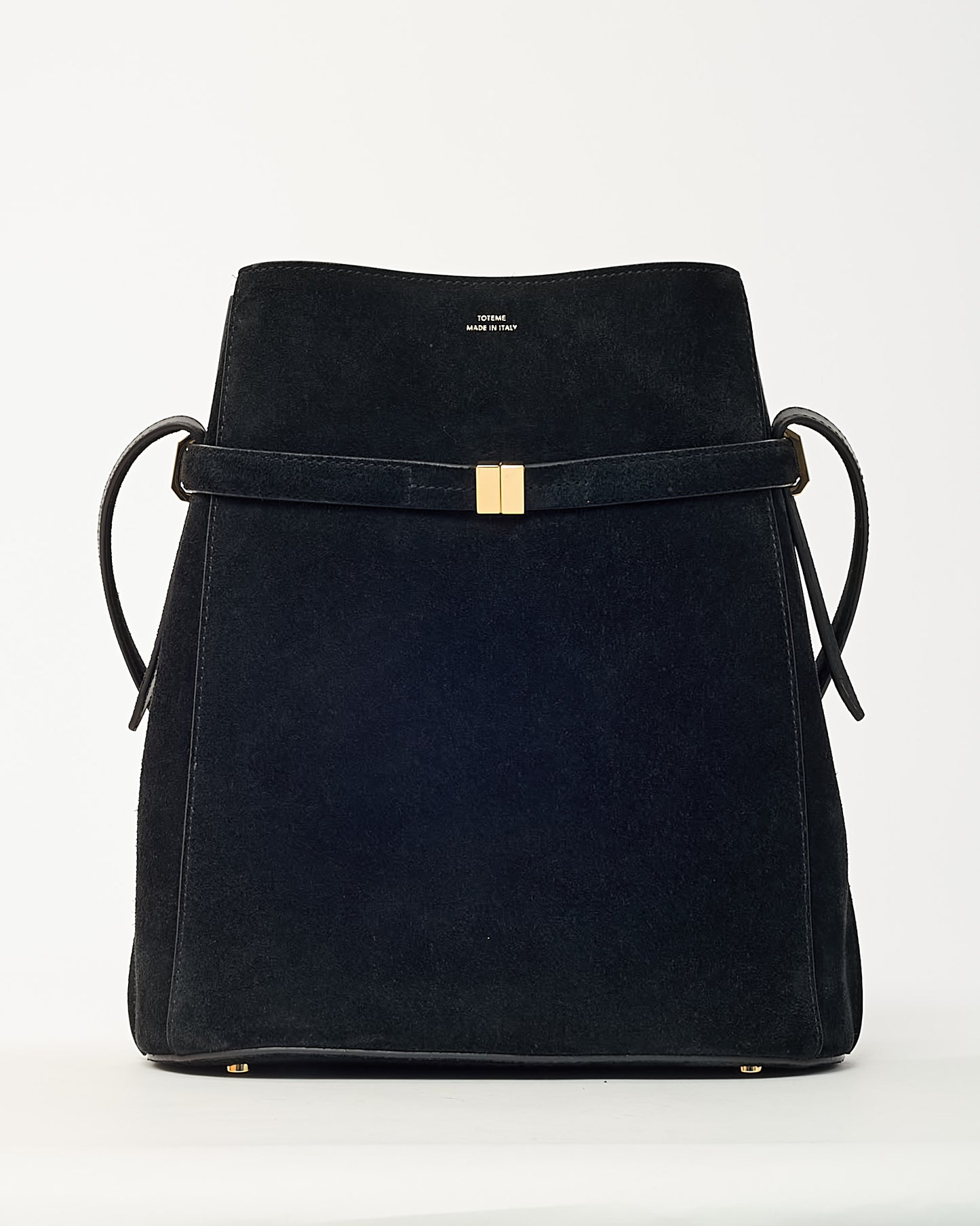 Totême Black Suede Belted Bucket Bag