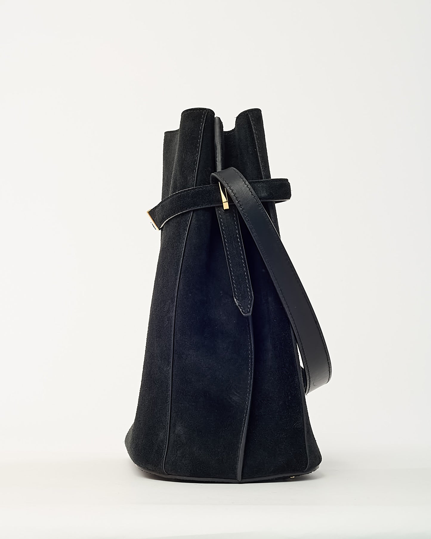 Totême Black Suede Belted Bucket Bag
