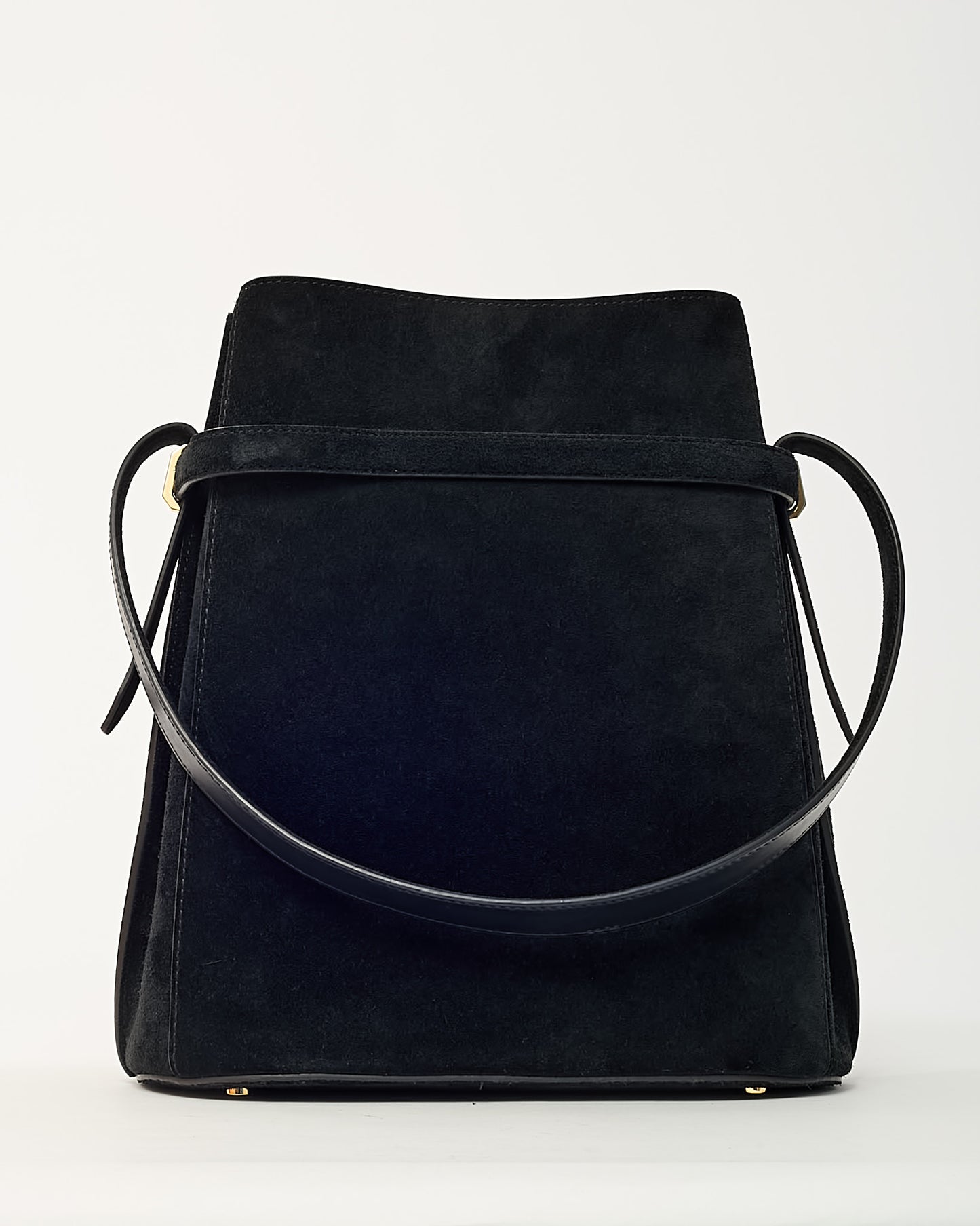 Totême Black Suede Belted Bucket Bag