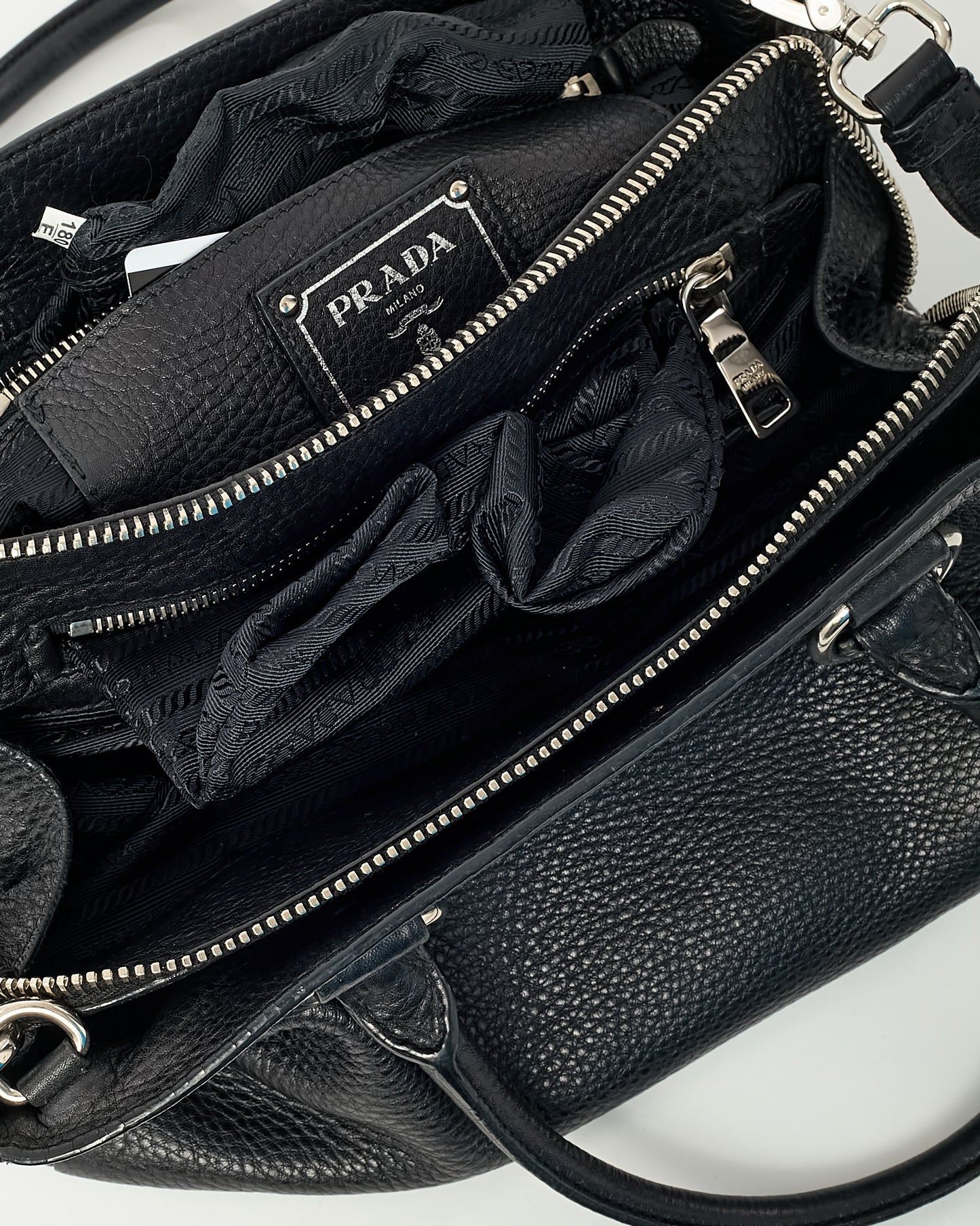 Prada Black Vitello Daino Leather Zip Around 2Way Tote Bag with Strap