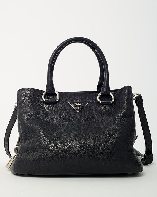 Prada Black Vitello Daino Leather Zip Around 2Way Tote Bag with Strap