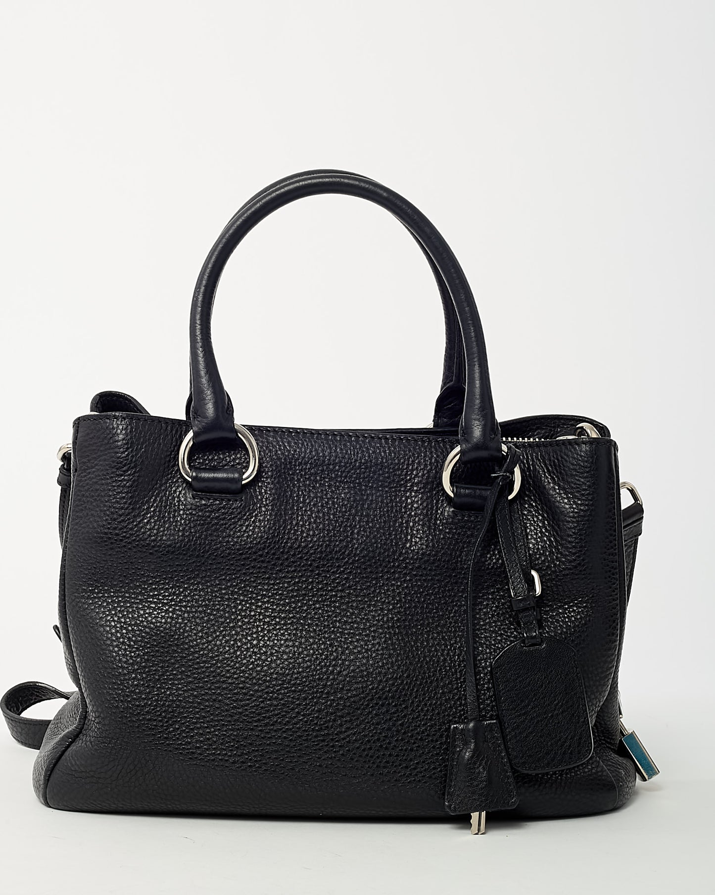 Prada Black Vitello Daino Leather Zip Around 2Way Tote Bag with Strap