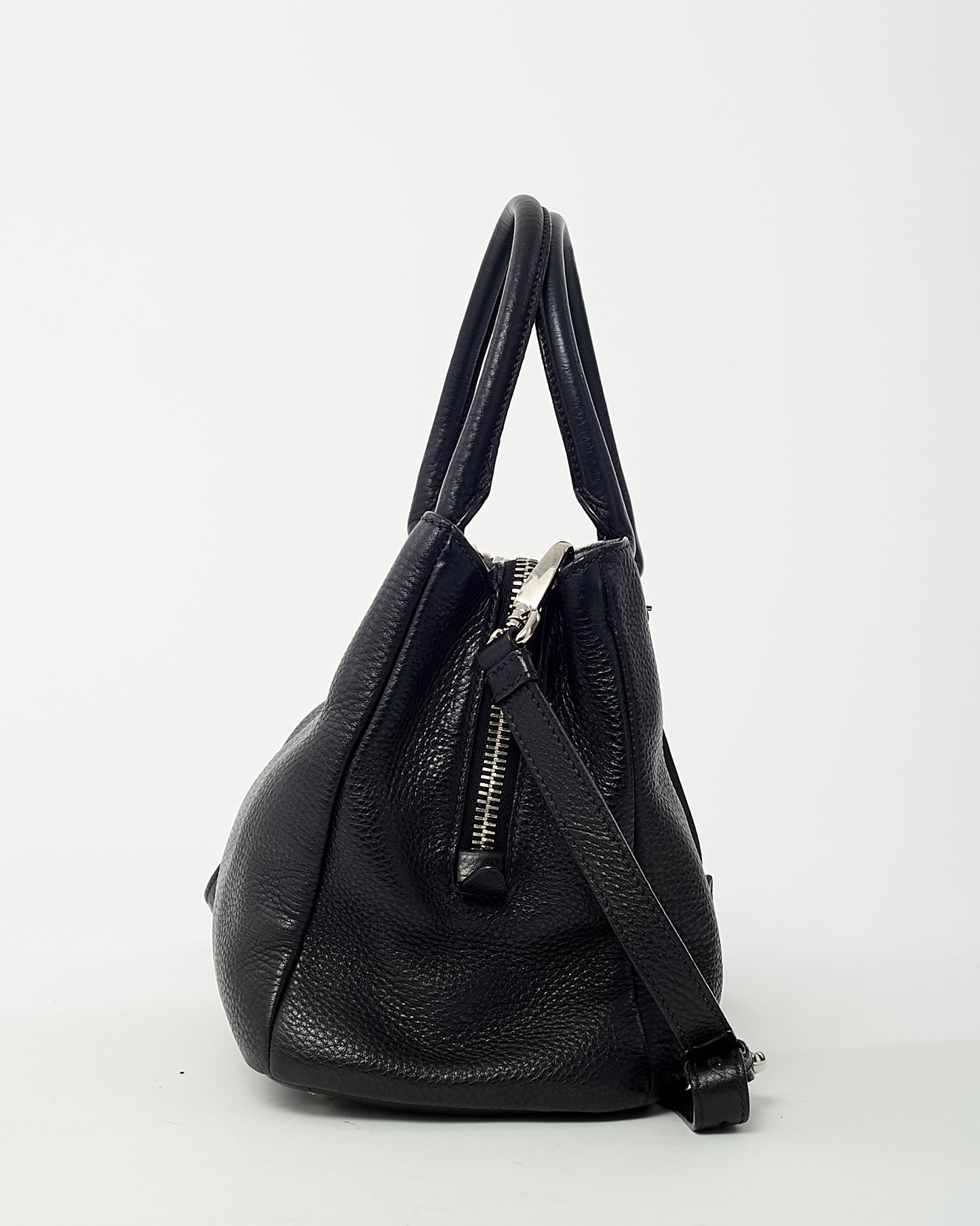 Prada Black Vitello Daino Leather Zip Around 2Way Tote Bag with Strap