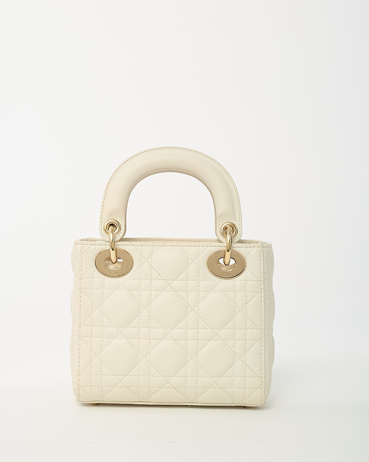 Dior White Cannage Leather Mini Lady Dior Bag with Champagne Hardware