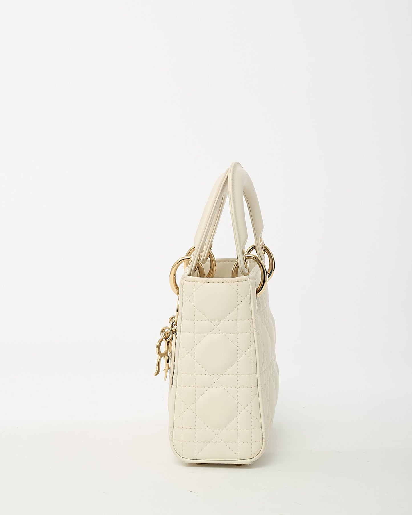 Dior White Cannage Leather Mini Lady Dior Bag with Champagne Hardware