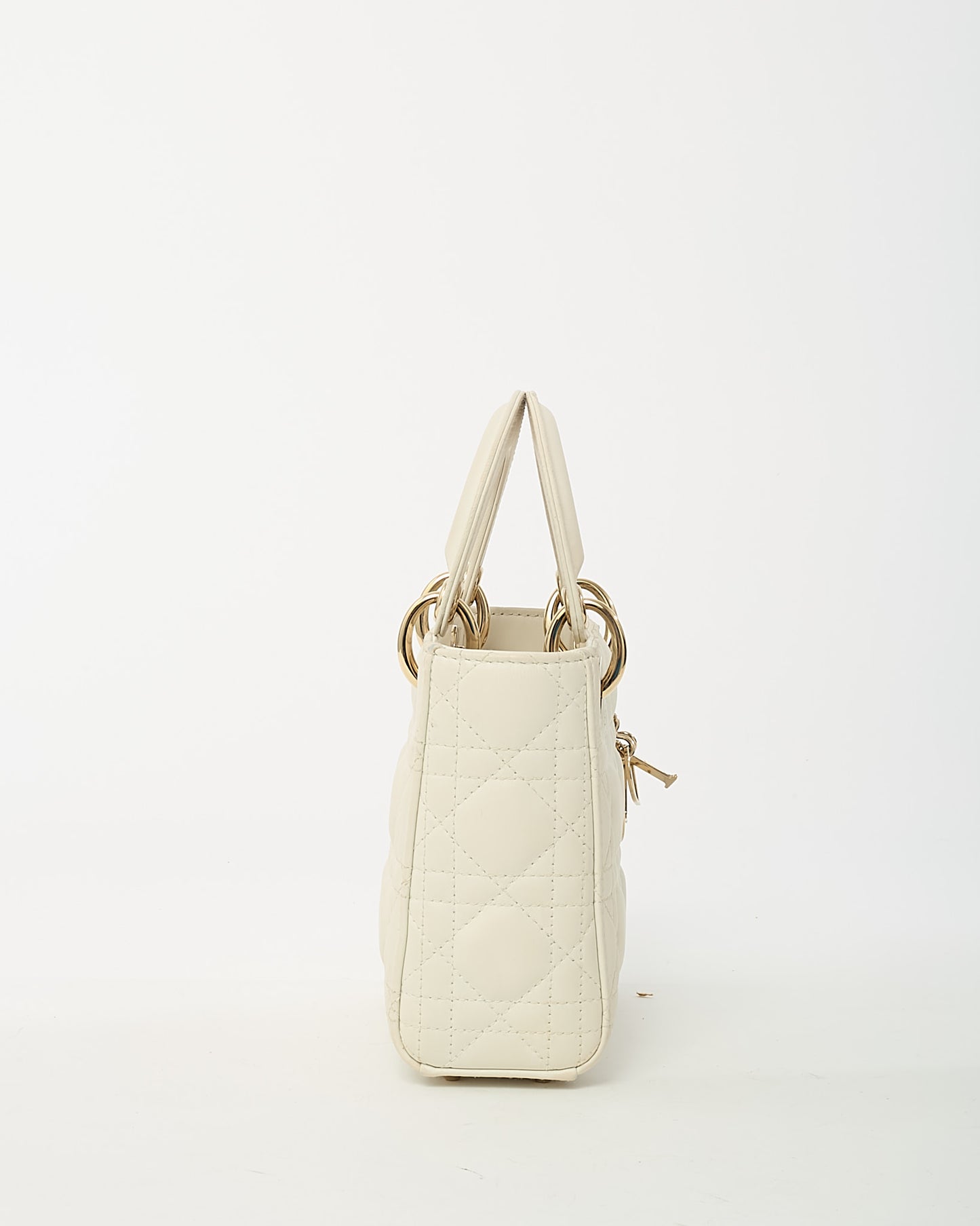 Dior White Cannage Leather Mini Lady Dior Bag with Champagne Hardware