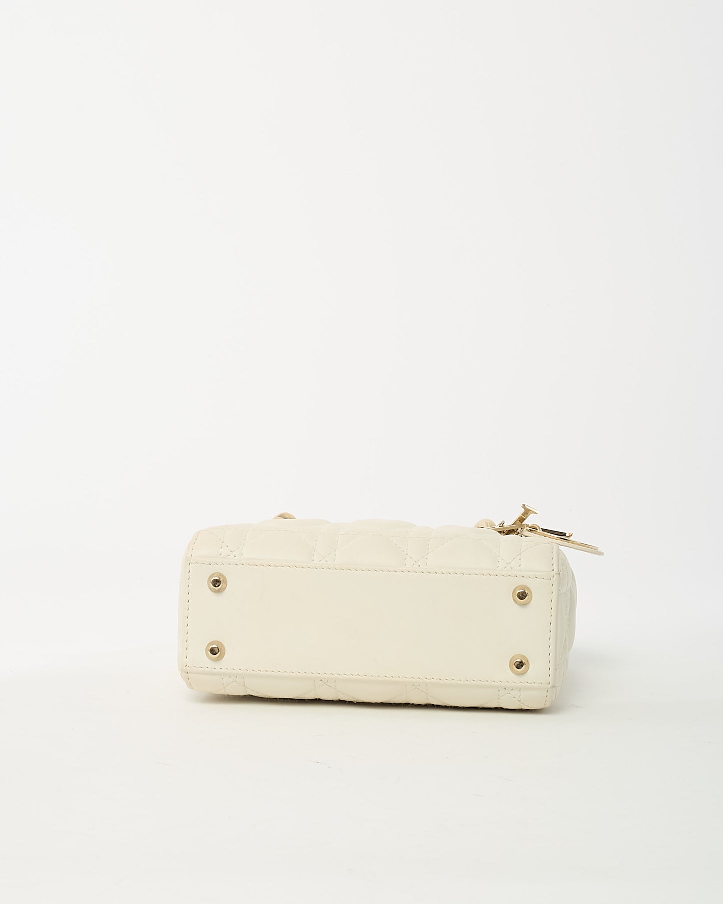 Dior White Cannage Leather Mini Lady Dior Bag with Champagne Hardware