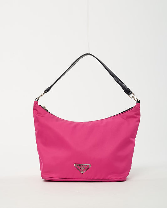 Prada Pink and Black Leather Detail Nylon Tessuto Shoulder Bag