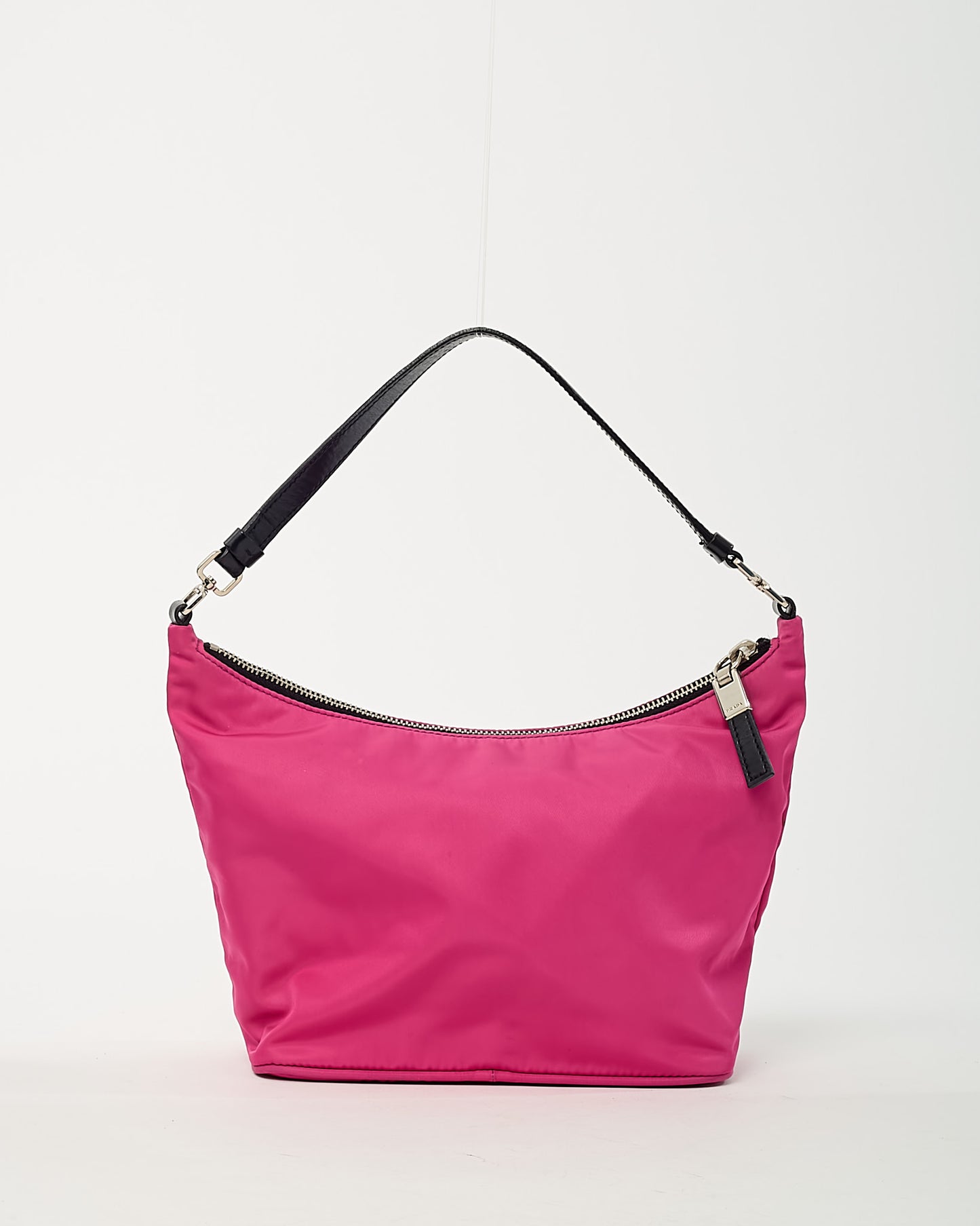 Prada Pink and Black Leather Detail Nylon Tessuto Shoulder Bag