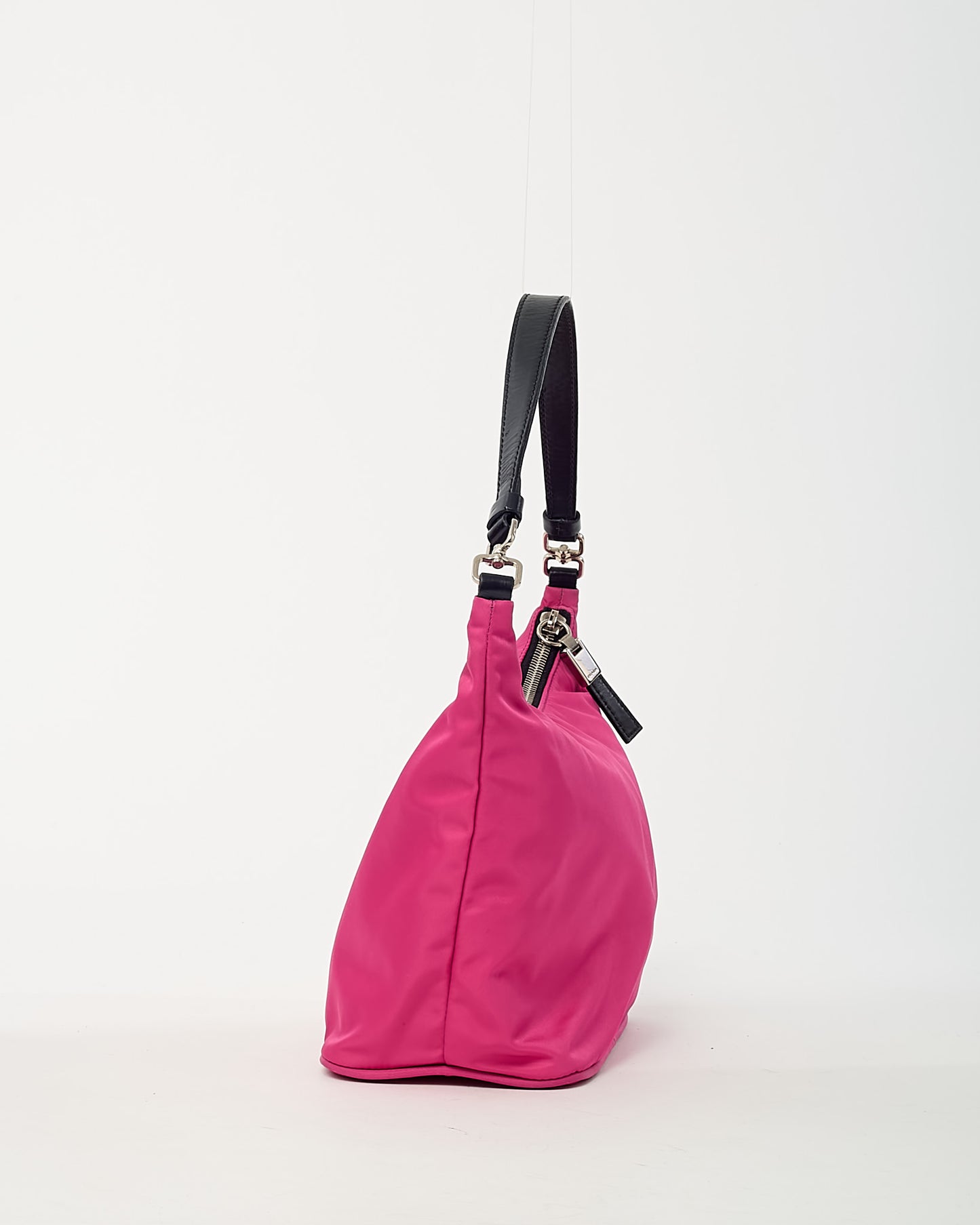 Prada Pink and Black Leather Detail Nylon Tessuto Shoulder Bag