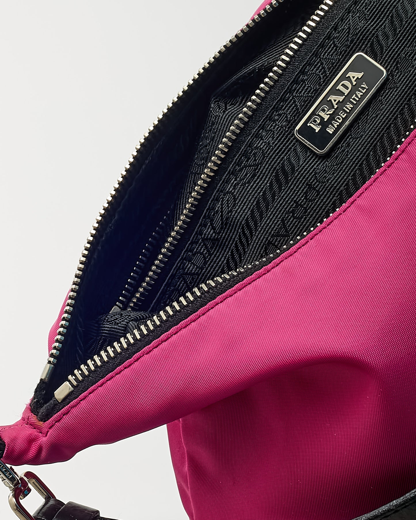 Prada Pink and Black Leather Detail Nylon Tessuto Shoulder Bag