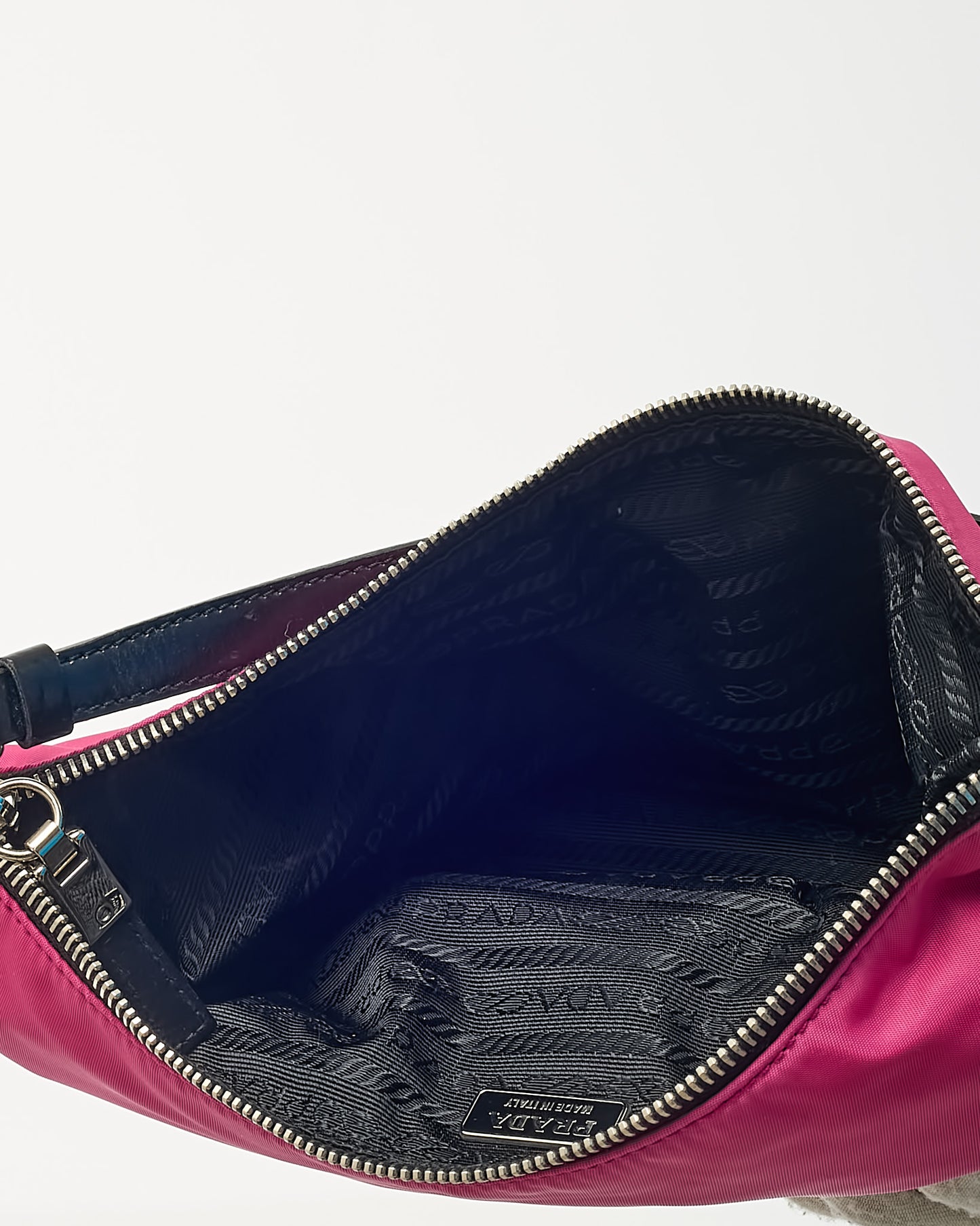 Prada Pink and Black Leather Detail Nylon Tessuto Shoulder Bag