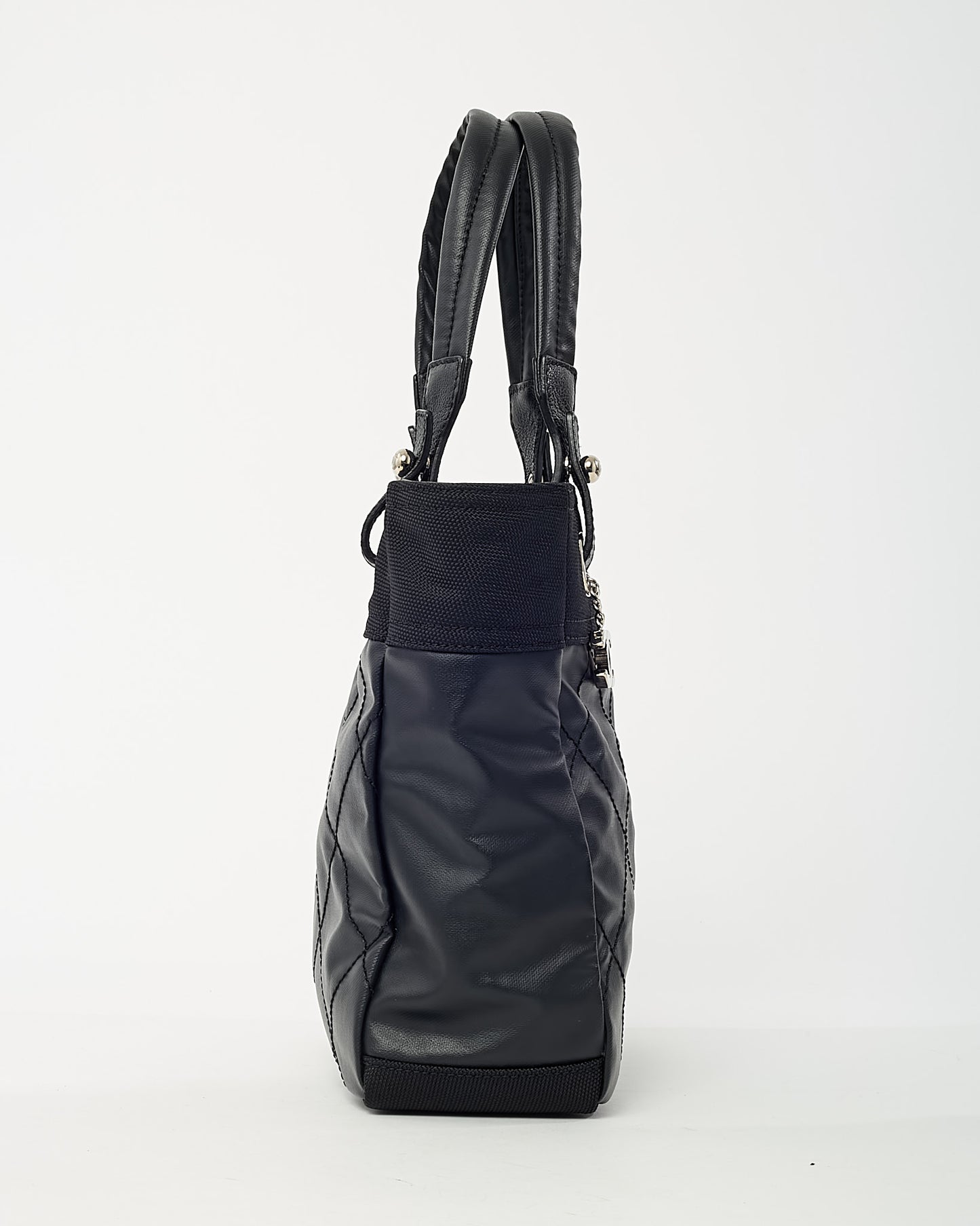 Chanel Black Coated Canvas Quilted Small Paris Biarritz Tote PM