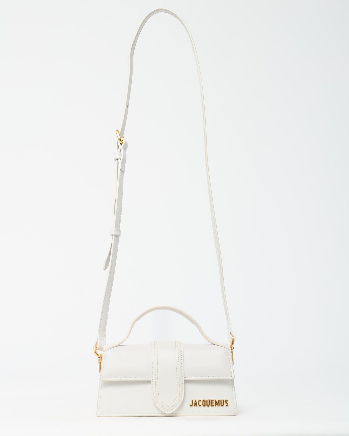 Jacquemus White Leather Le Bambino Top Handle Bag w/ Strap