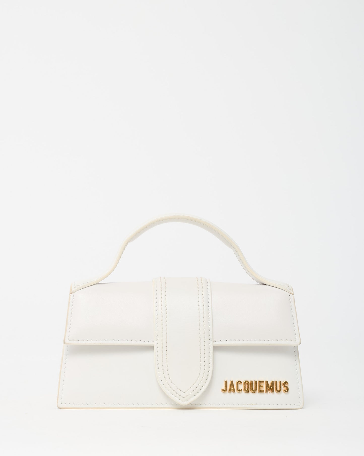 Jacquemus White Leather Le Bambino Top Handle Bag w/ Strap