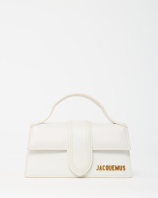 Jacquemus White Leather Le Bambino Top Handle Bag w/ Strap