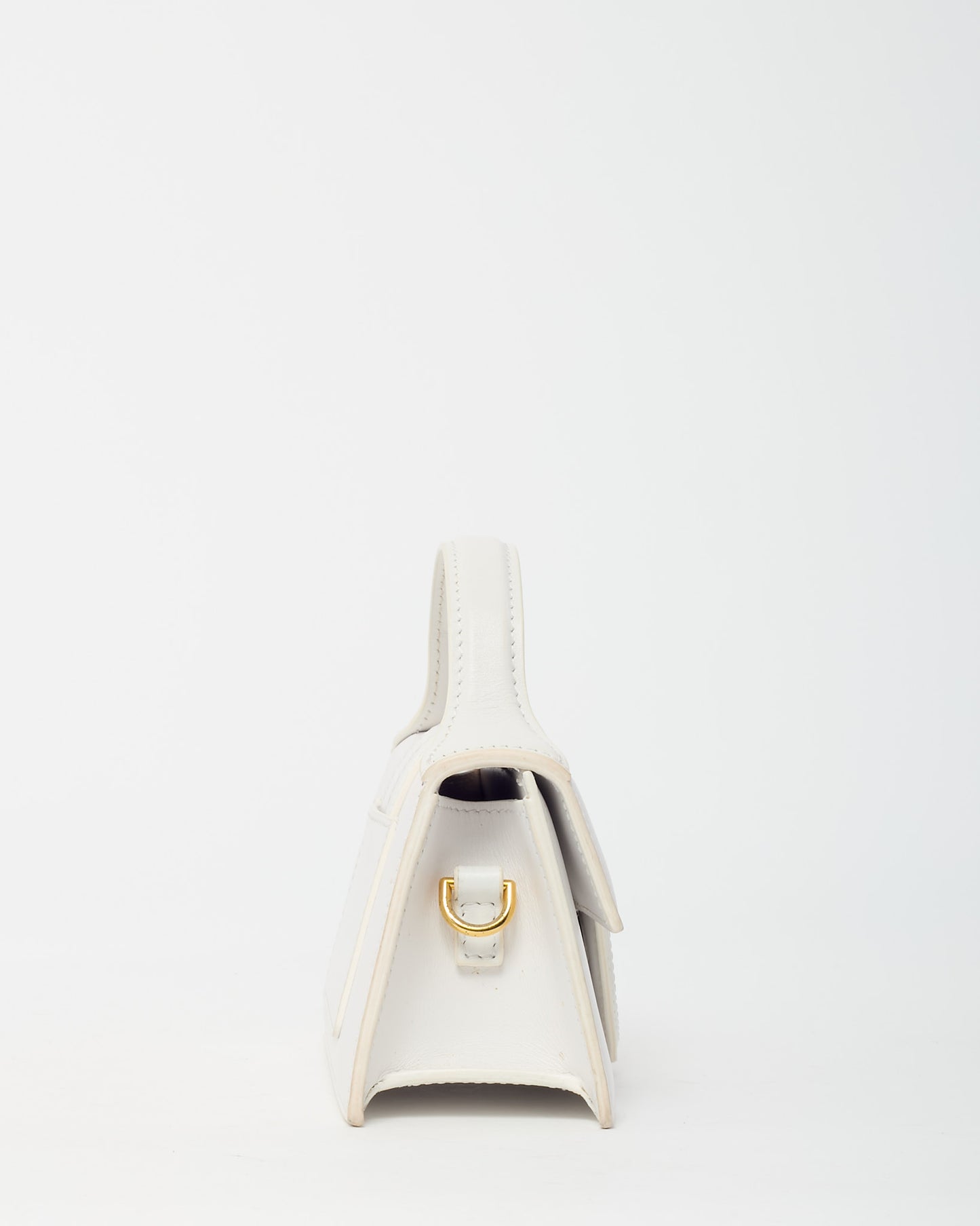 Jacquemus White Leather Le Bambino Top Handle Bag w/ Strap