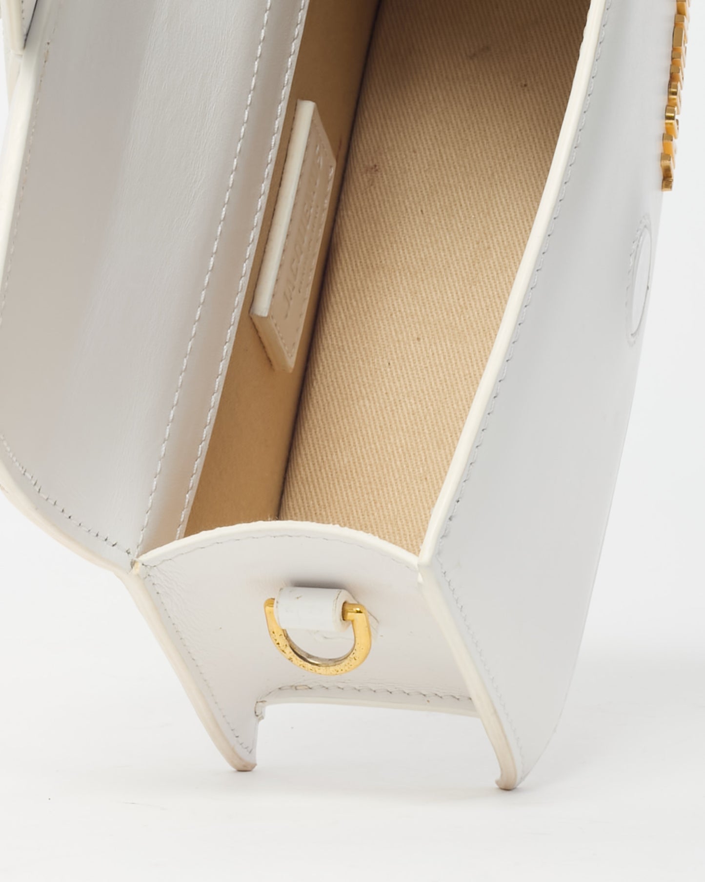 Jacquemus White Leather Le Bambino Top Handle Bag w/ Strap
