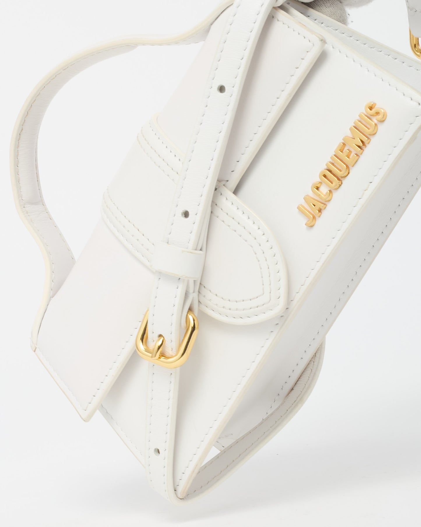 Jacquemus White Leather Le Bambino Top Handle Bag w/ Strap