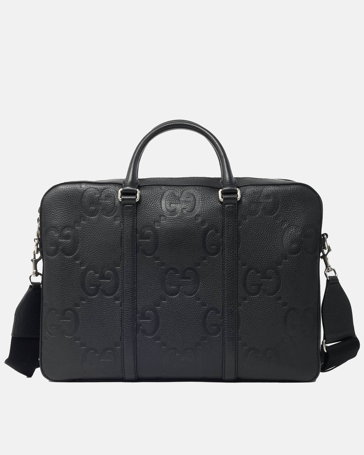 Gucci Black Jumbo GG Monogram Embossed Leather Briefcase with Strap