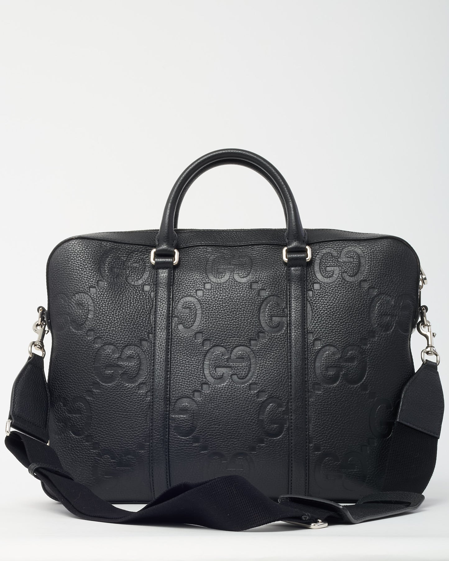 Gucci Black Jumbo GG Monogram Embossed Leather Briefcase with Strap