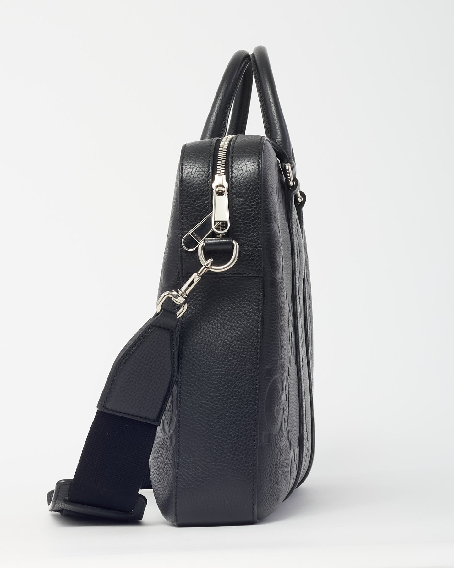 Gucci Black Jumbo GG Monogram Embossed Leather Briefcase with Strap