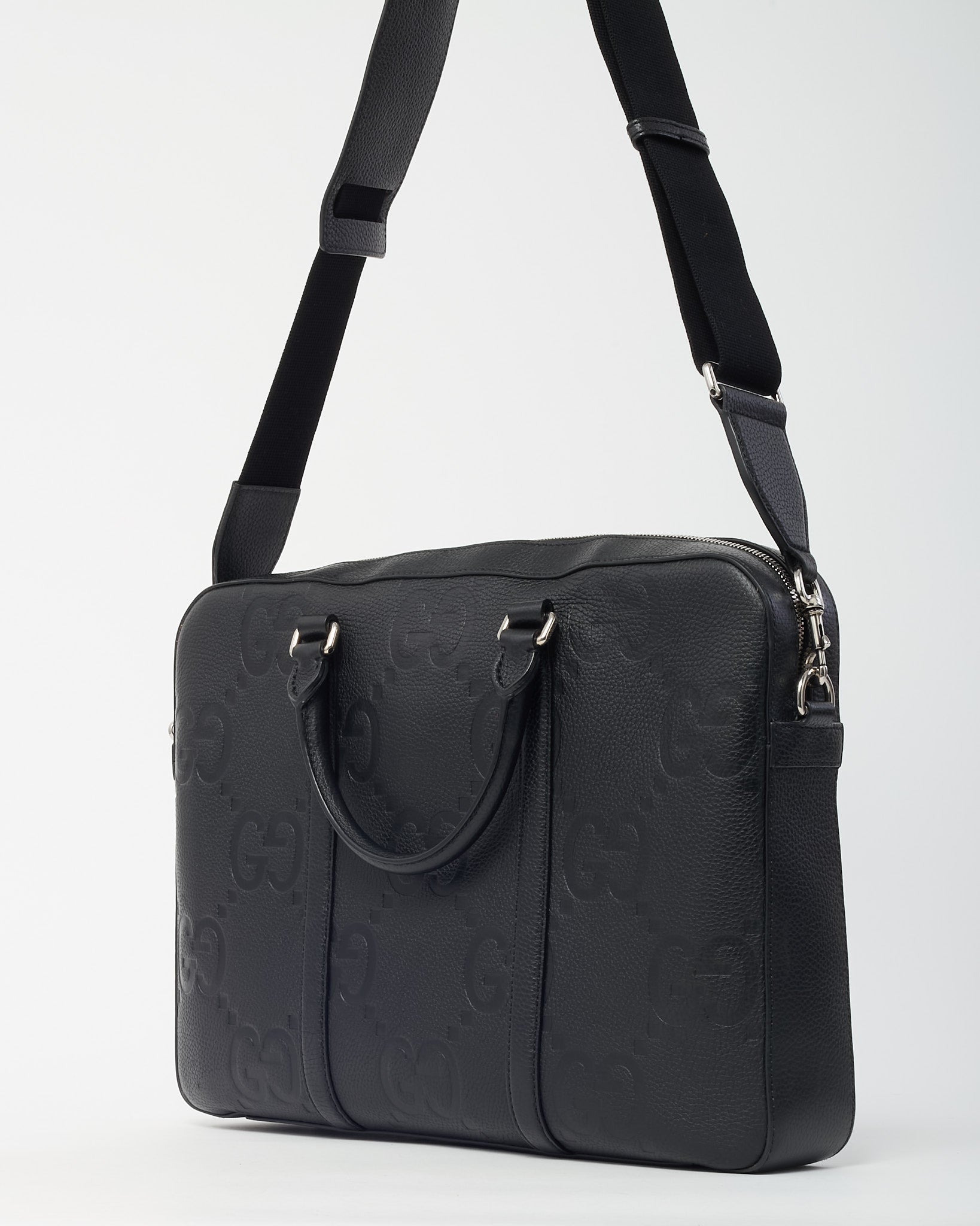 Buy Gucci Black Jumbo GG Monogram Embossed Leather Briefcase with