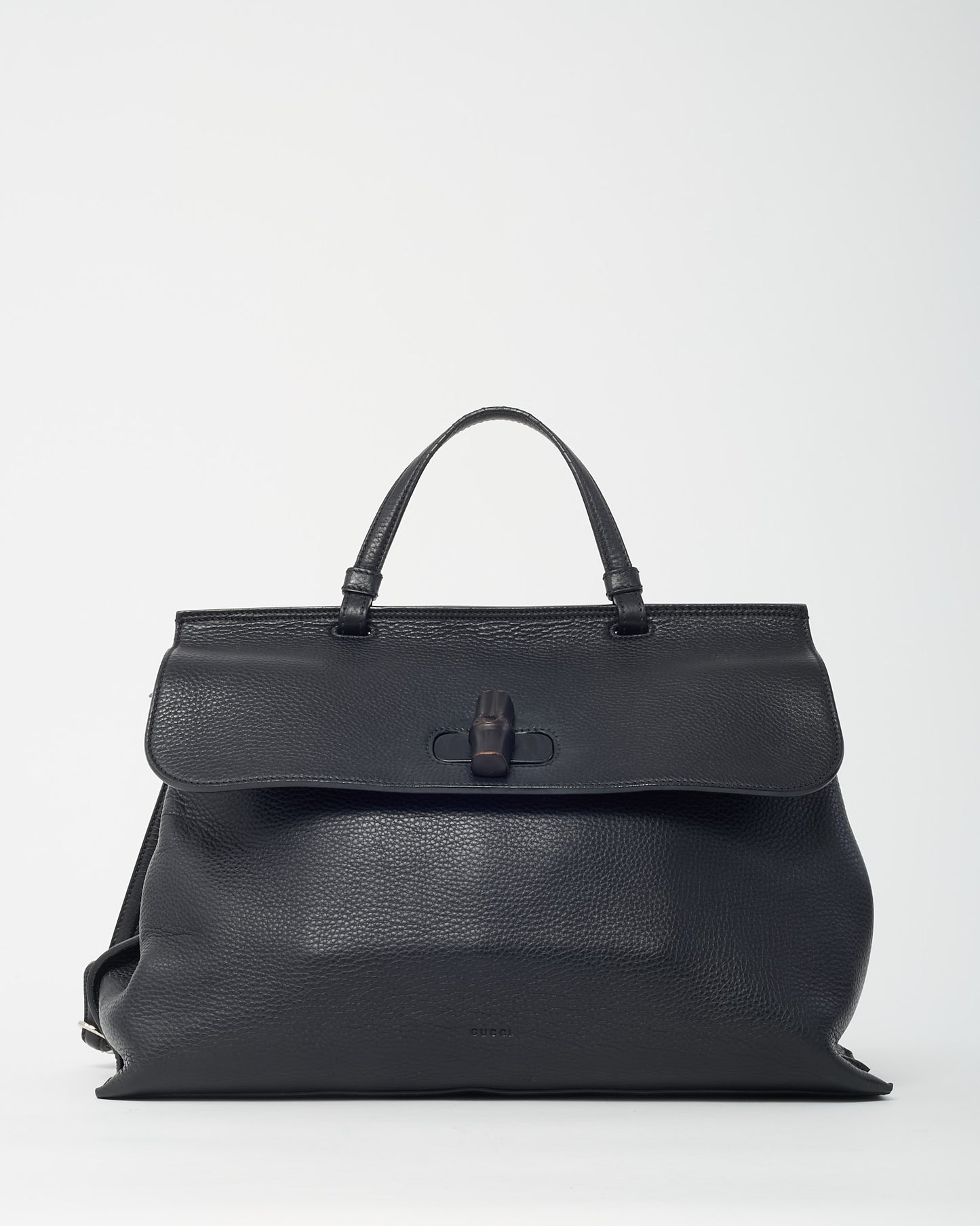 Gucci Black Pebbled Leather Bamboo Daily 2Way Top Handle Satchel