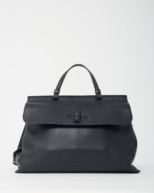 Gucci Black Pebbled Leather Bamboo Daily 2Way Top Handle Satchel