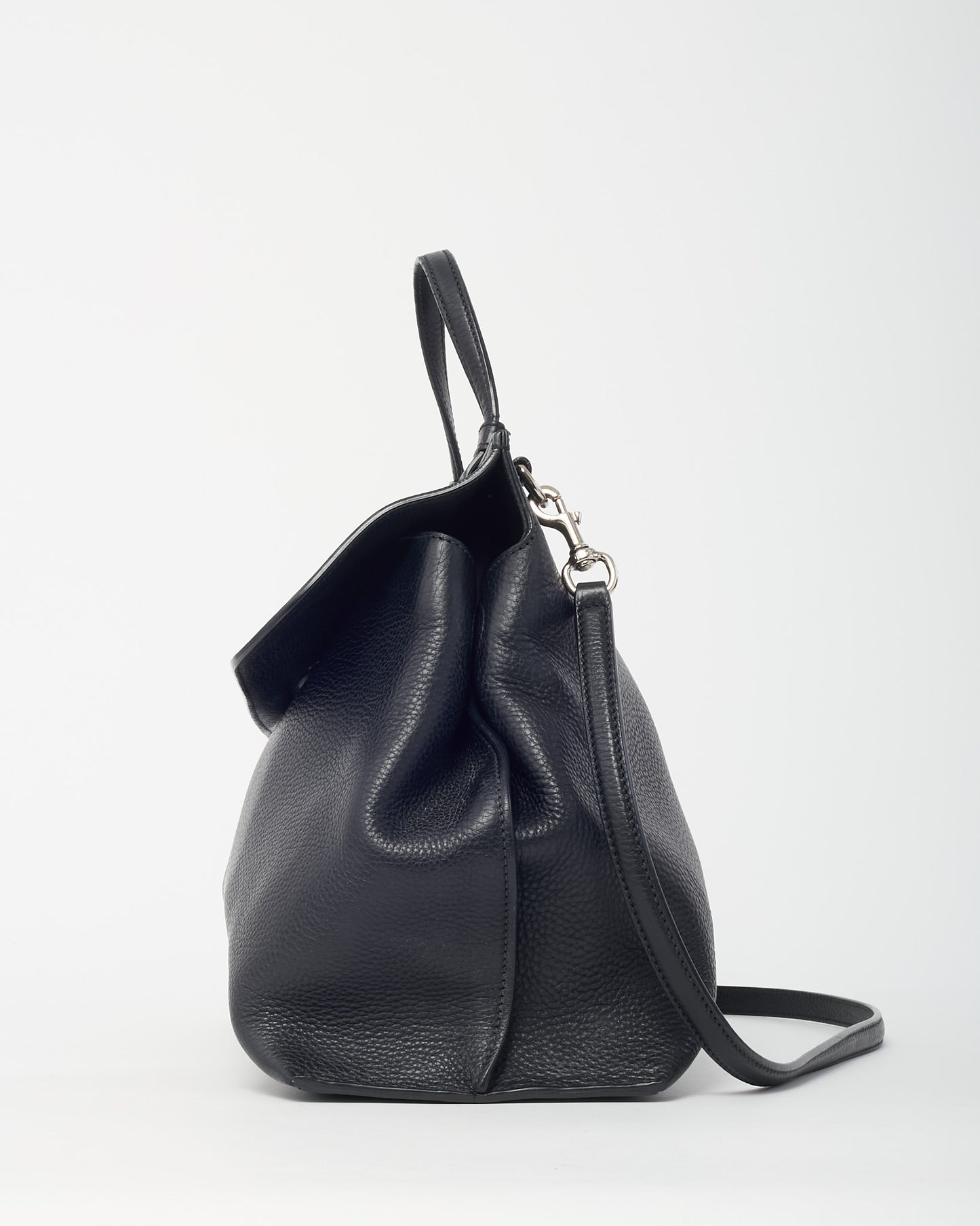 Gucci Black Pebbled Leather Bamboo Daily 2Way Top Handle Satchel