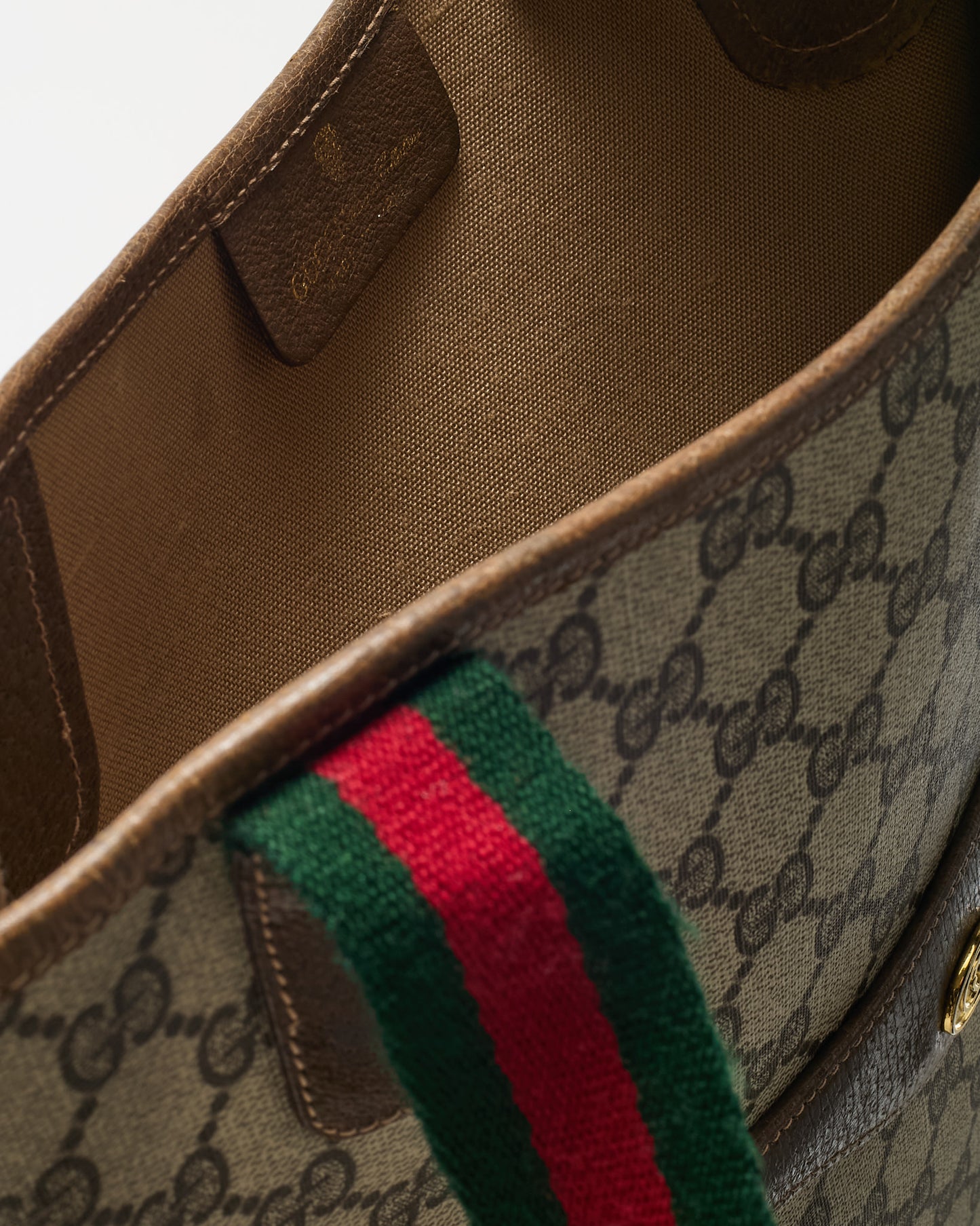 Gucci Vintage Beige and Brown GG Monogram Plus Coated Canvas Sherry Line Shopping Tote
